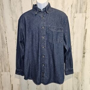 Joes USA Mens Blue Denim Long Sleeve Button Up Shirt 100% Cotton Size Medium